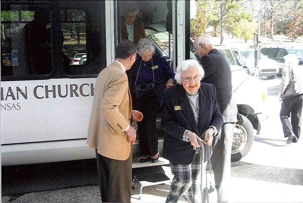 Folks getting off the Second Presbyterian Bus